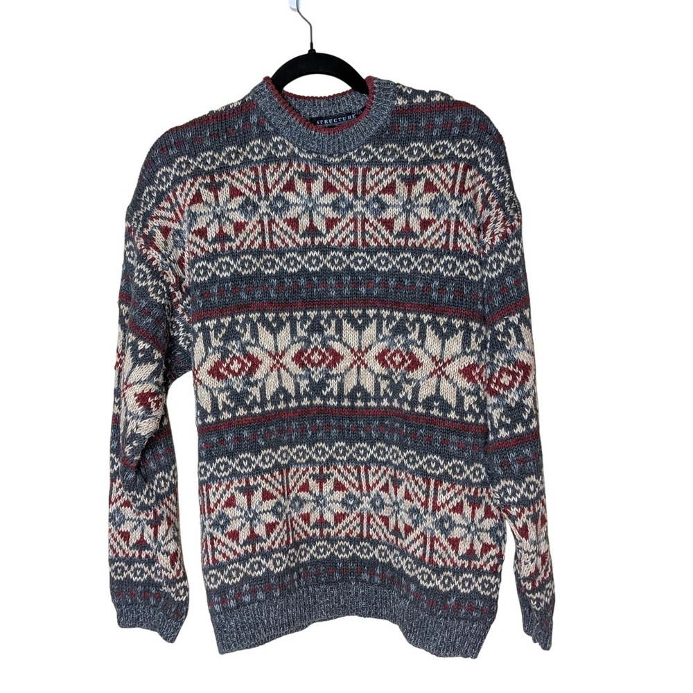 Vintage Structure Fair Isle Sweater Nordic Ski Geometric‎ Retro 90s Size M